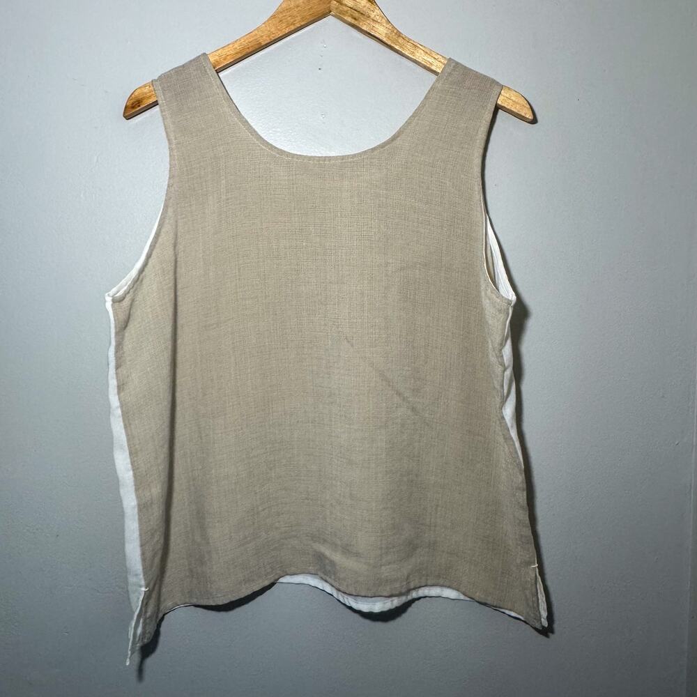 Vintage Fridaze Linen Redefined Beige White Reversible Tank Top L